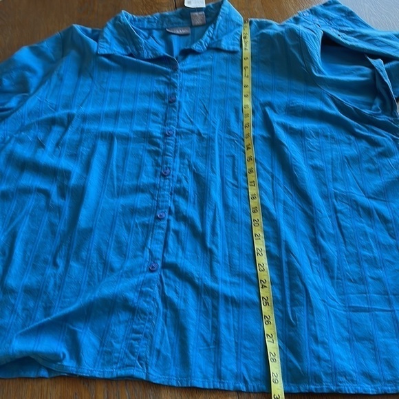 NWT Liz & Me button down blouse striped textured fabric Blue size 3X Long Sleeve - Picture 9 of 13